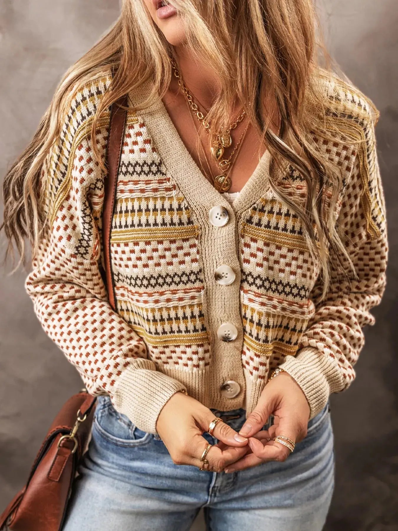 Vintage Patterned Button-Down Cardigan Simply Love