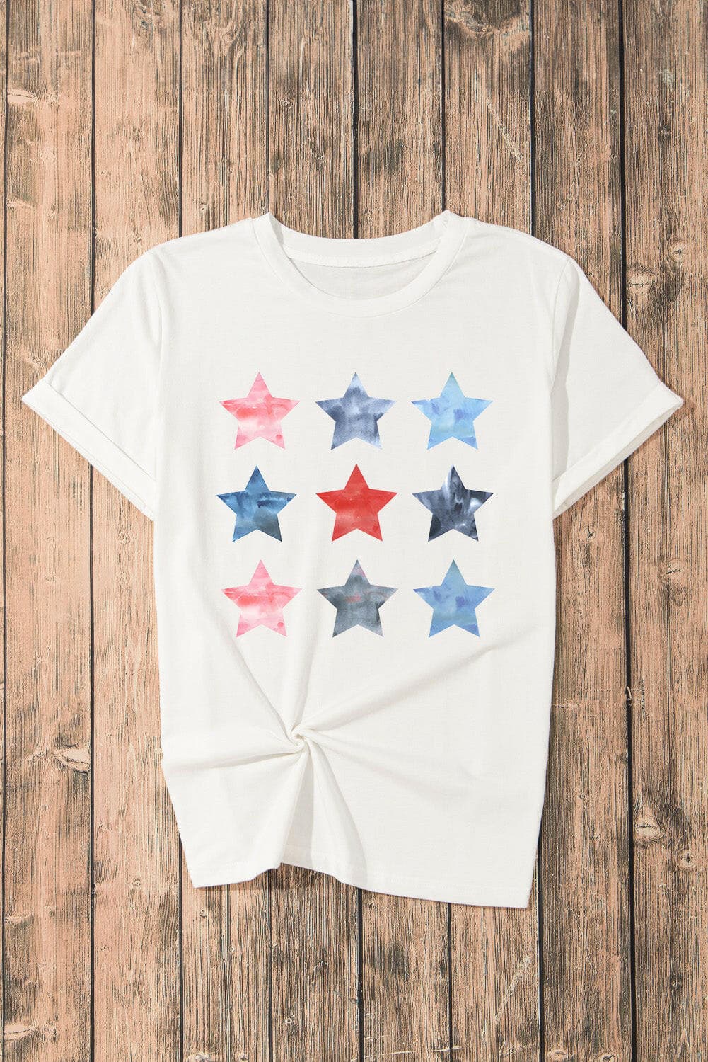 Star Round Neck Short Sleeve T-Shirt.