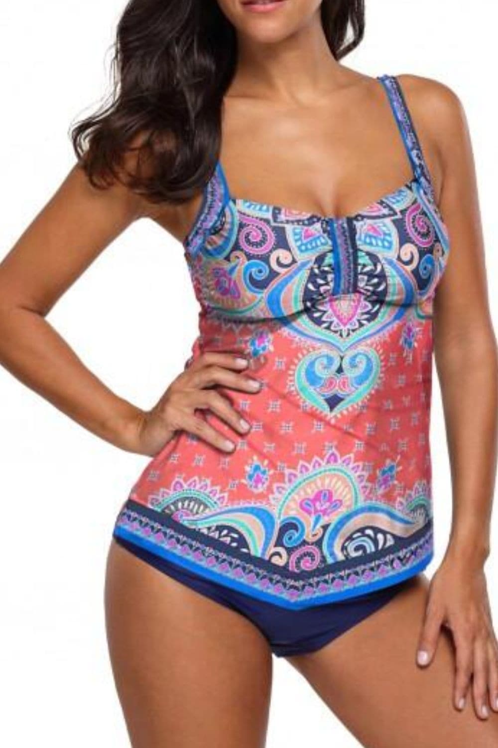 Printed Adjustable Strap Tankini Set.