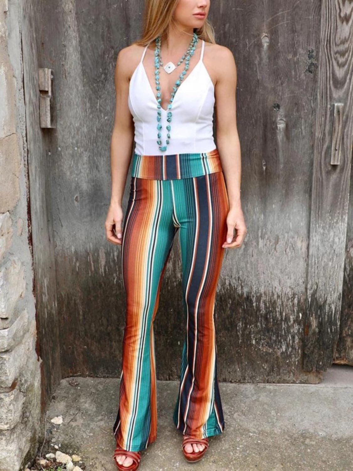 High Waist Striped Bootcut Pants.