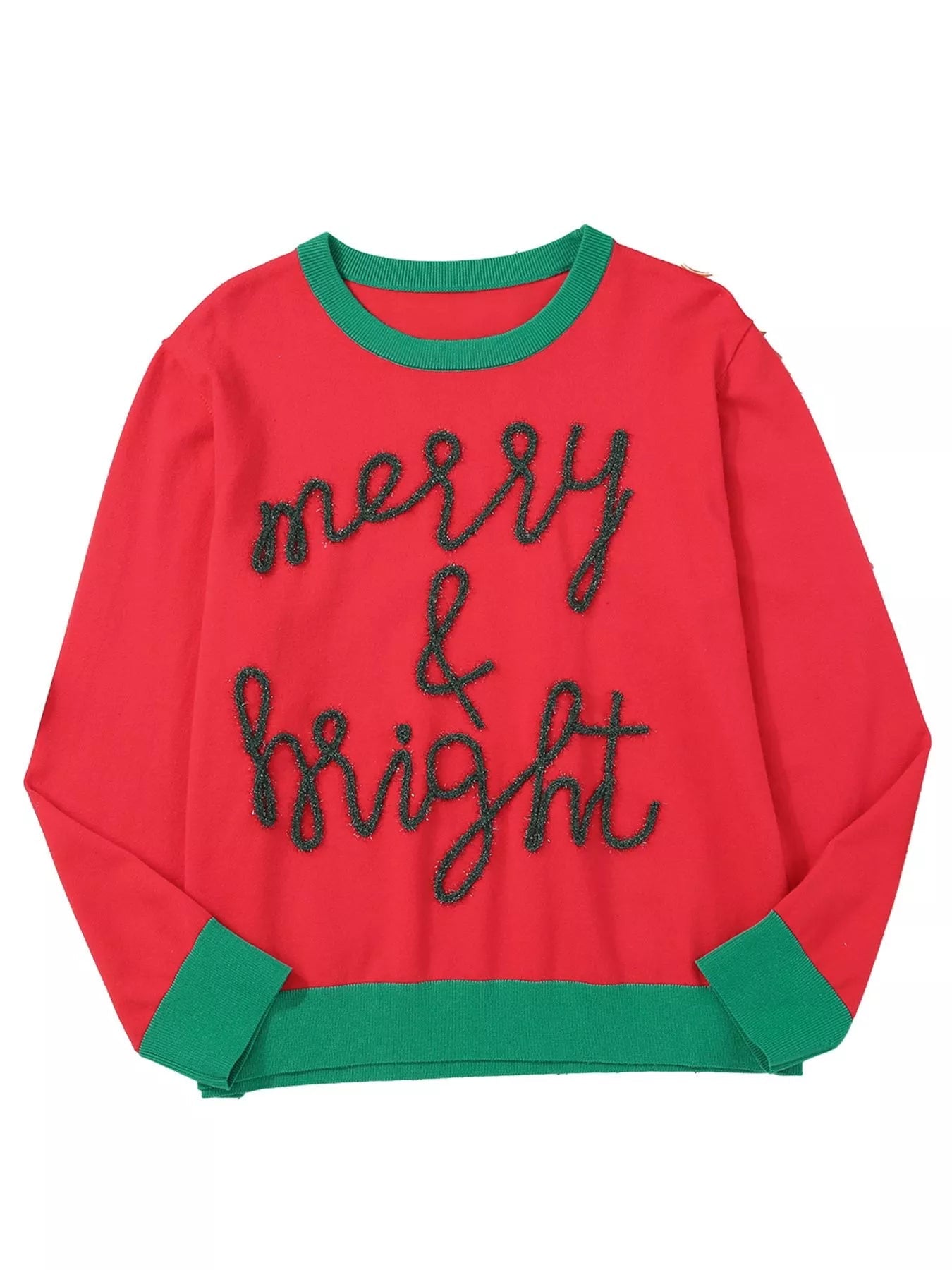 Merry & Bright Christmas Round Neck Sweater Simply Love