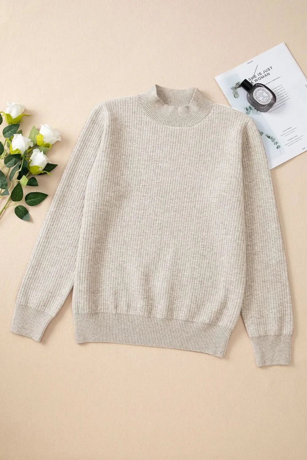 Cozy mock neck long sleeve pullover sweater