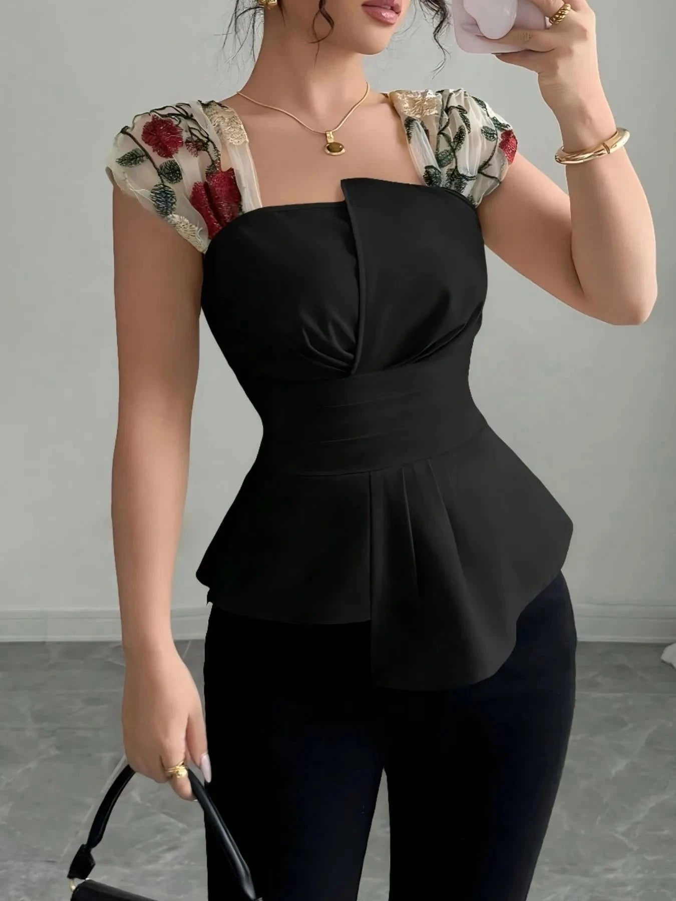 Floral Cap Sleeve Peplum Blouse Coco’s Tee Boutique