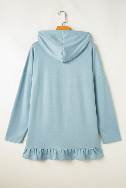 Iceland blue ruffled hem hoodie tunic for casual chic style