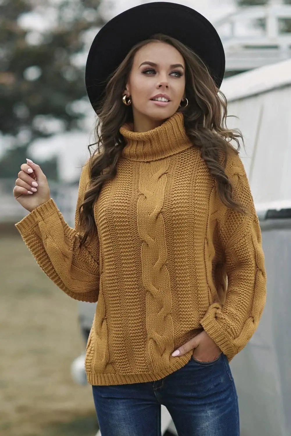 Cozy cable-knit turtleneck sweater - Love Salve 