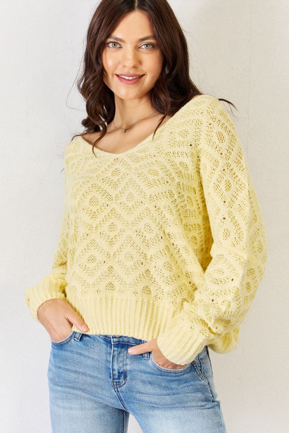 HYFVE V-Neck Patterned Long Sleeve Sweater.