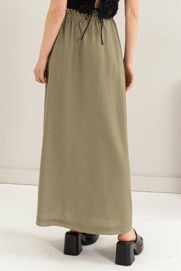 HYFVE Drawstring Washed Linen Maxi Skirt.