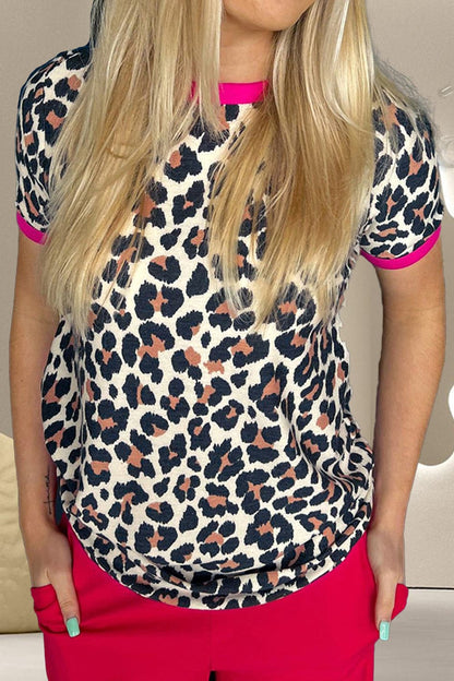 Leopard Round Neck Short Sleeve T-Shirt.