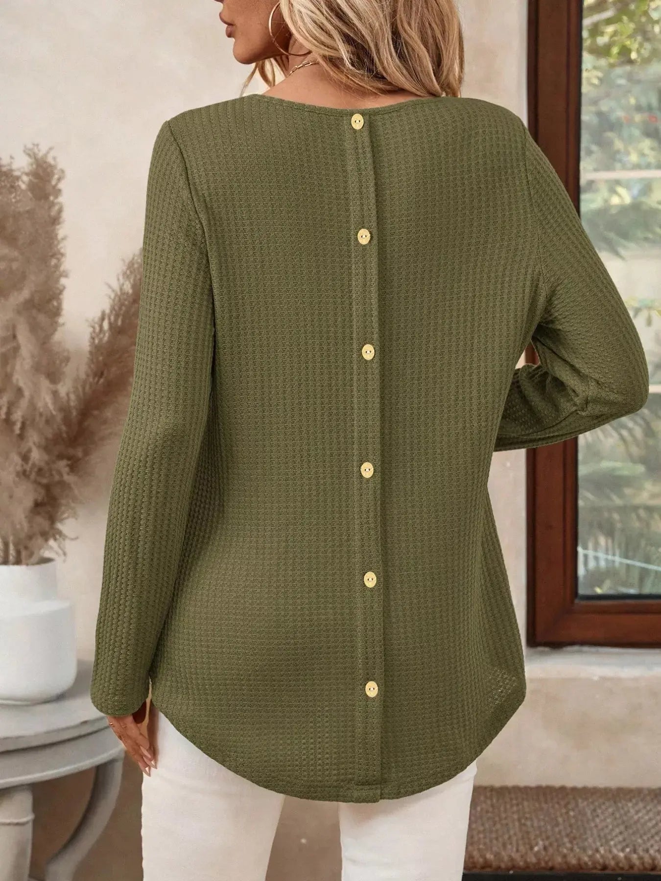 Plus Size Casual Waffle Knit Long Sleeve T-Shirt Simply Love