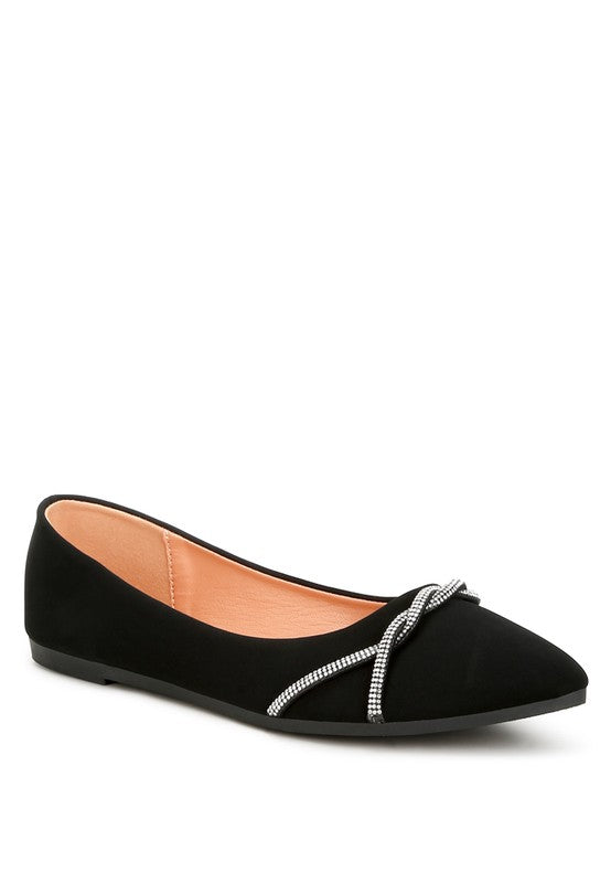 Chic faux leather flats with rhinestones