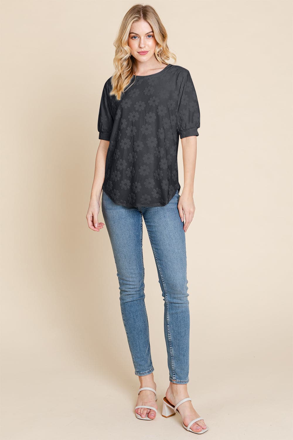 BOMBOM Textured Floral Pattern Top.