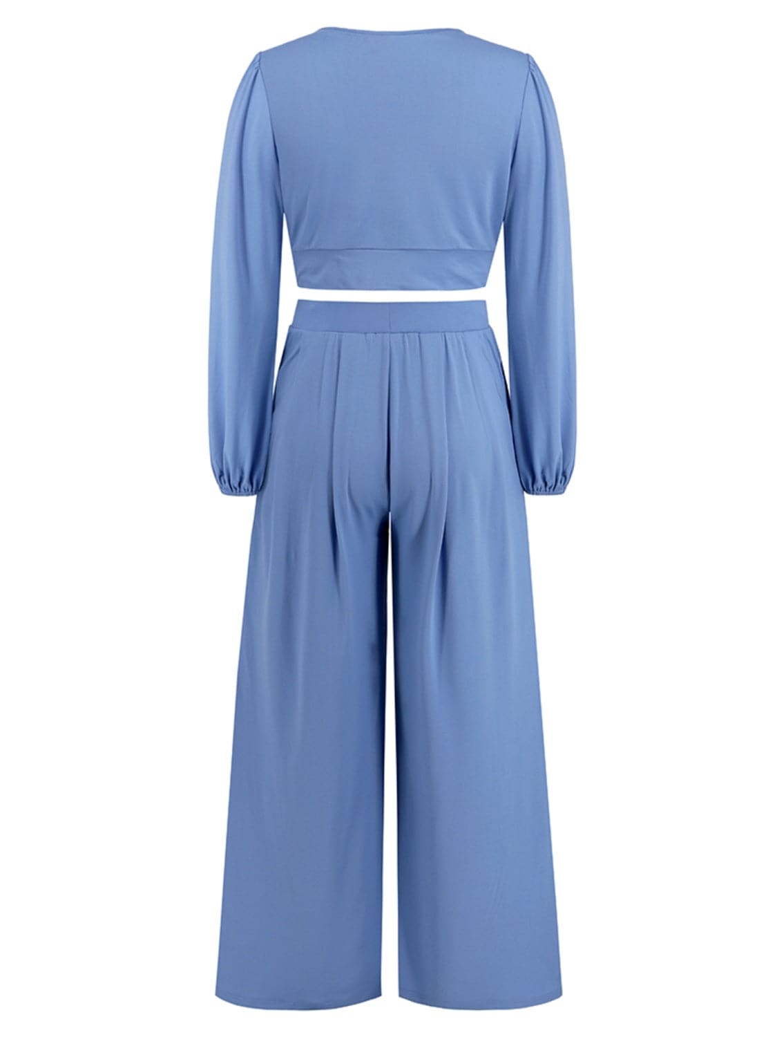 Surplice Top and Wide Leg Pants Set.