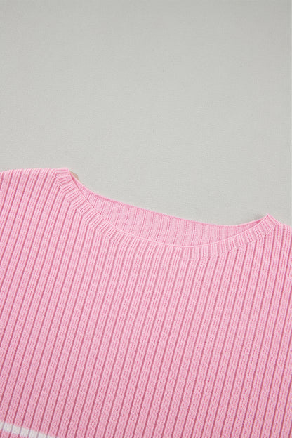 Chic pink striped ribbed plus-size tee for ultimate comfort