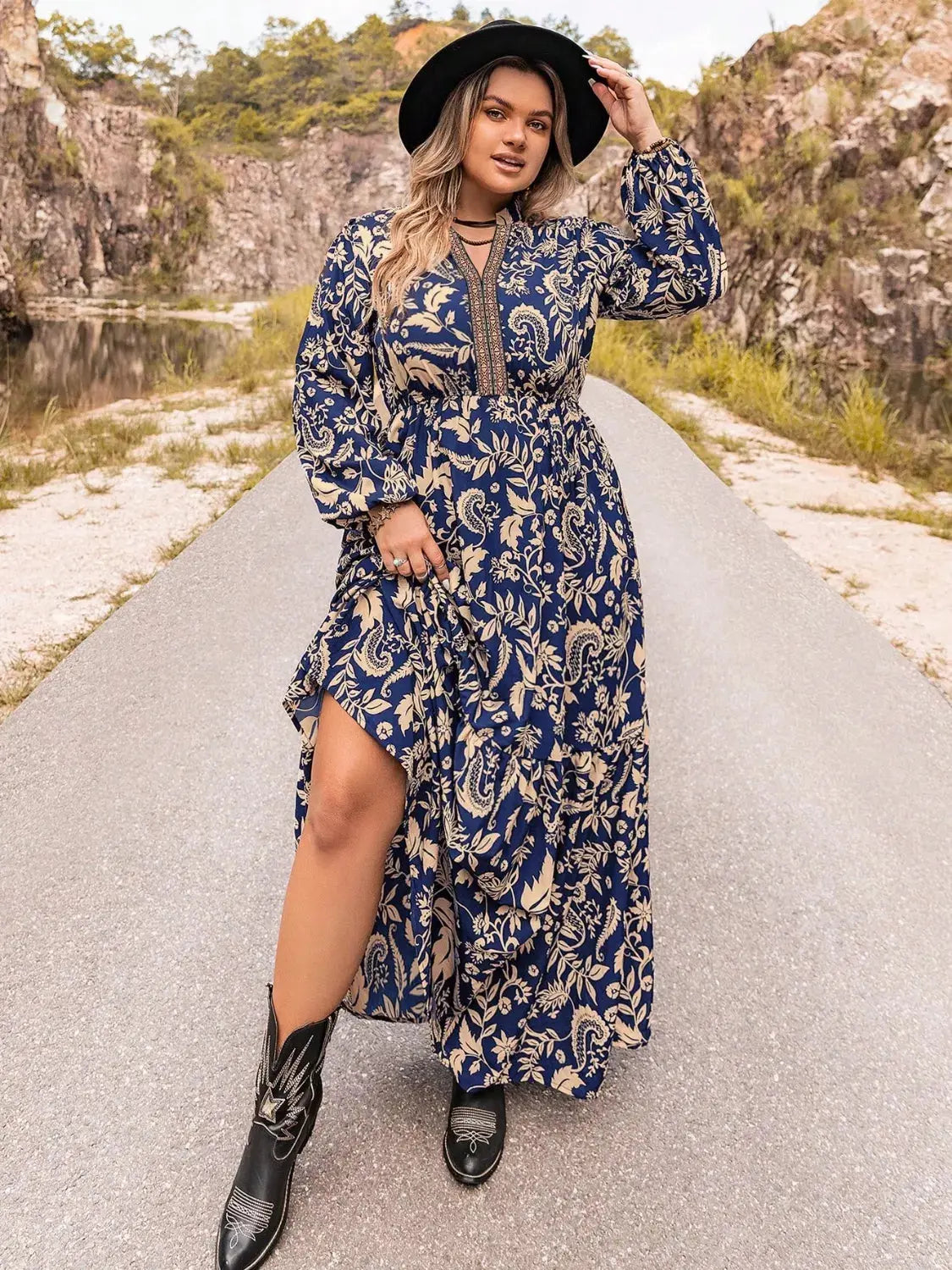 Plus Size Floral Print Long Sleeve Maxi Dress Simply Love