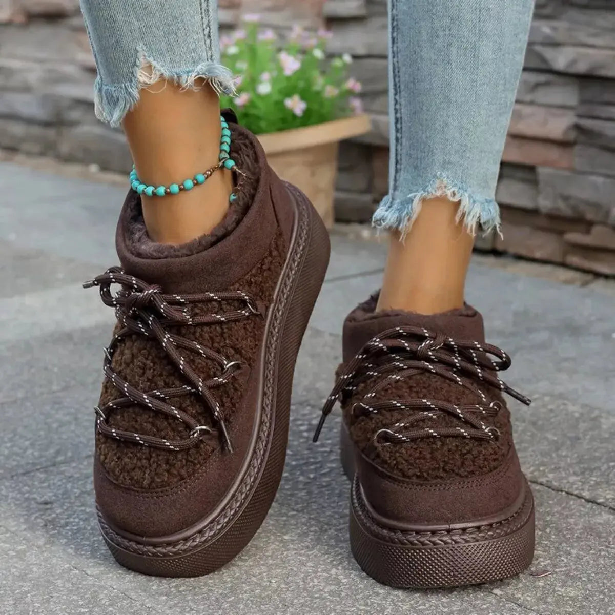 Cozy Plush Lined Lace-Up Platform Winter Boots Simply Love