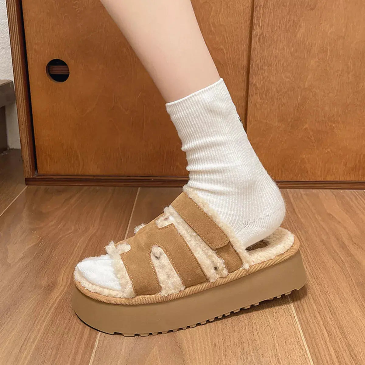 Fluffy Platform Velcro Slippers Simply Love