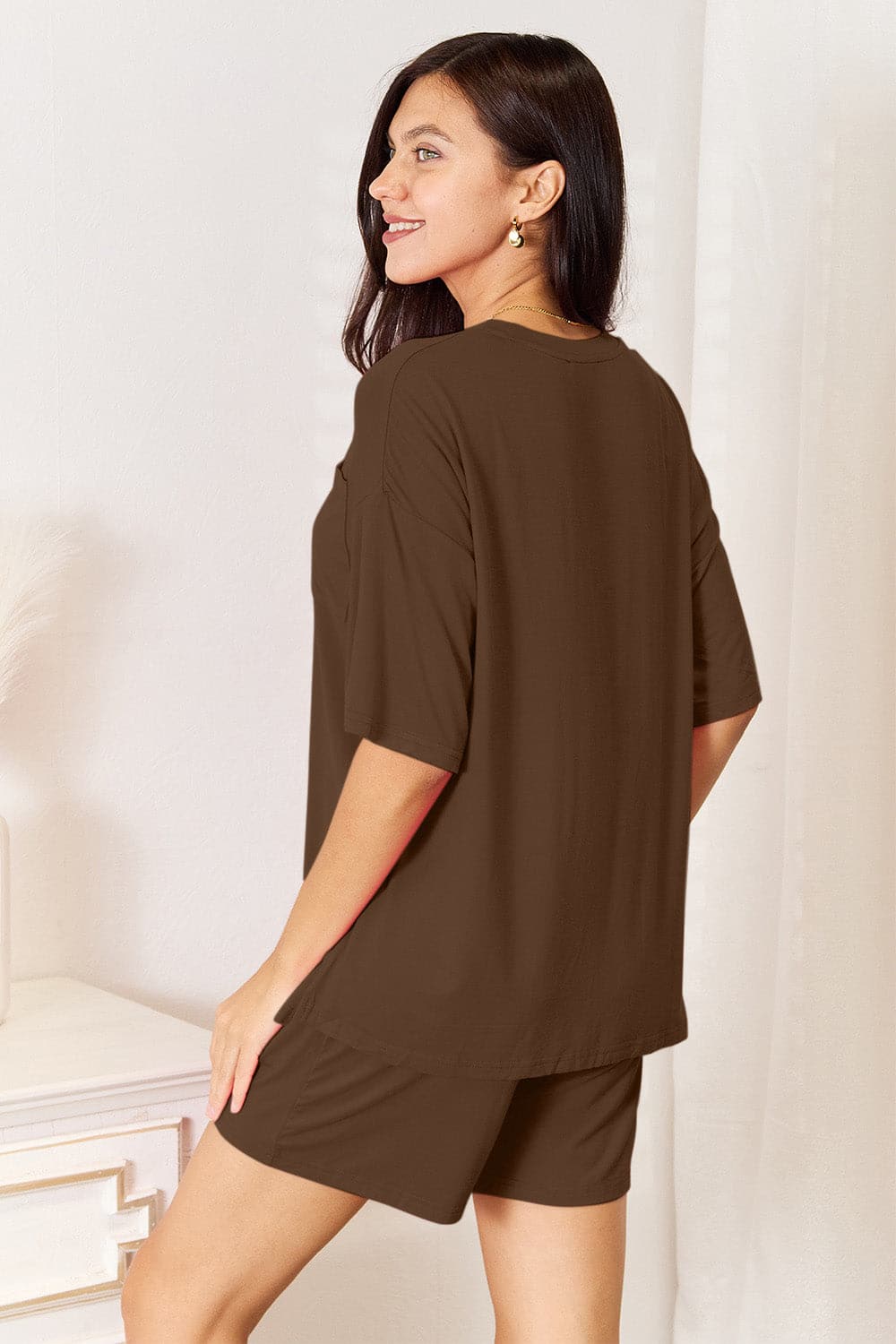 Basic Bae Full Size Soft Rayon Half Sleeve Top and Shorts Set.