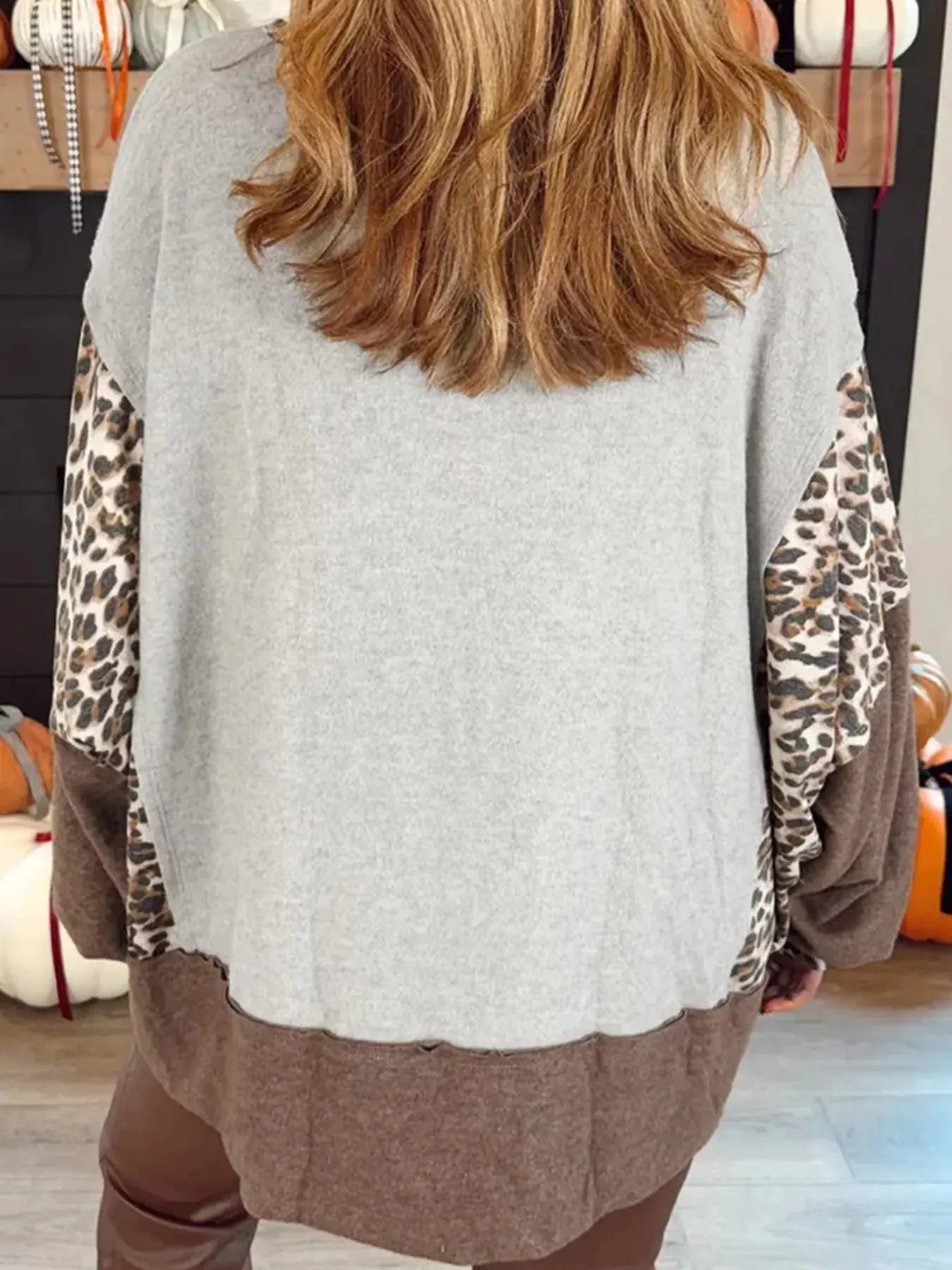 Color Block Leopard Contrast Letter Graphic Christmas Sweatshirt Simply Love