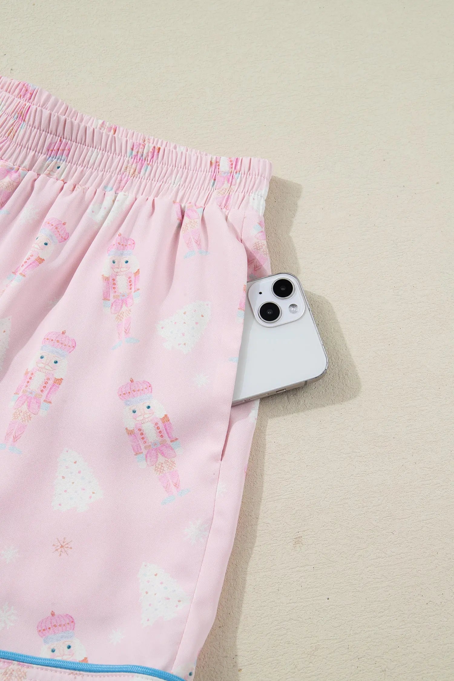 Pink Bow Tie Front Christmas Nutcracker Pajama Set With Long Sleeve Top Dear-Lover Dropshipping