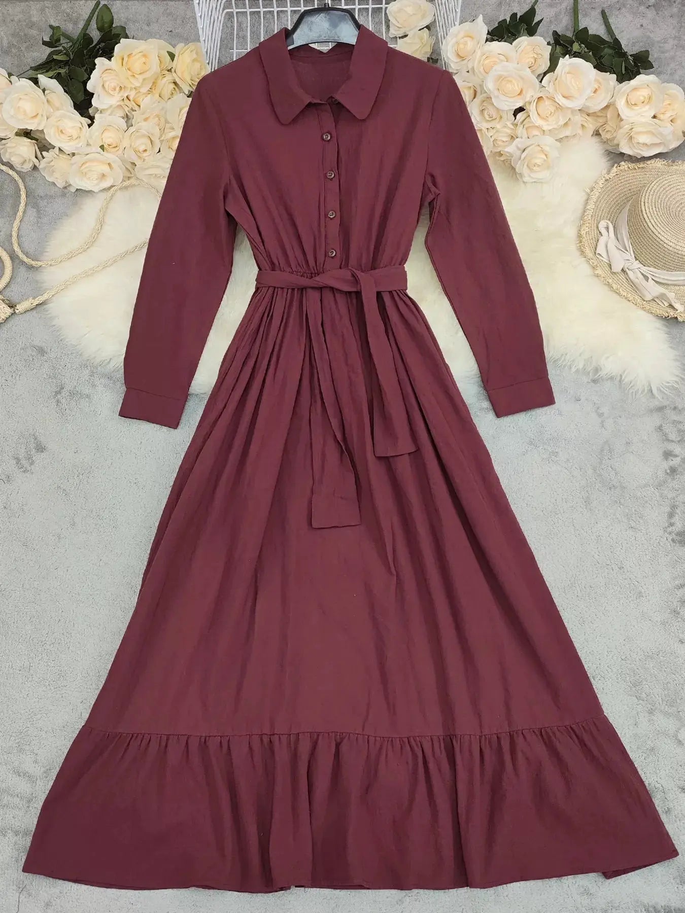 Tie Waist Long Sleeve Ruffled Hem Dress Simply Love