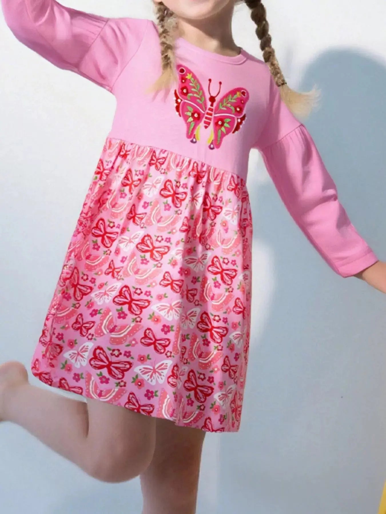 Children's Butterfly Long Sleeve Casual Dress Simply Love
