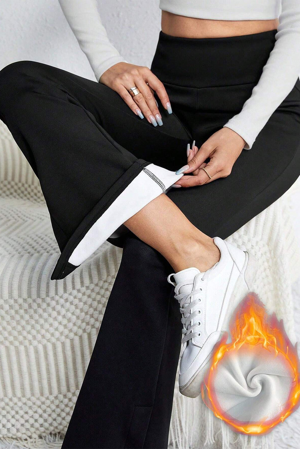 Cozy black thermal flare pants