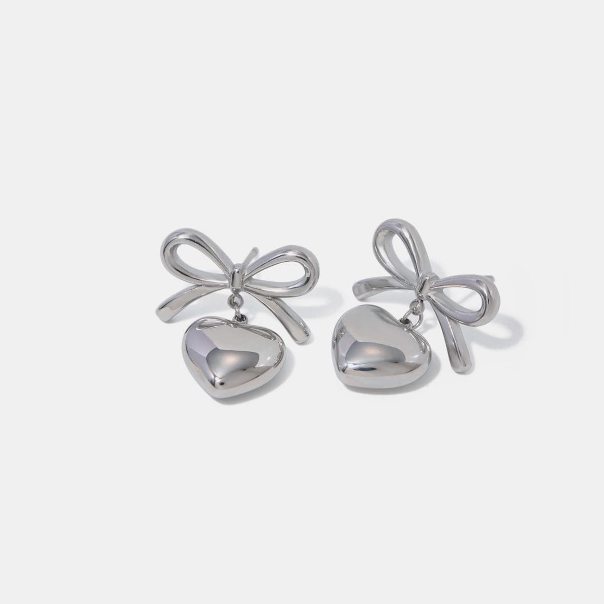 Stainless Steel Bow & Heart Drop Earrings.