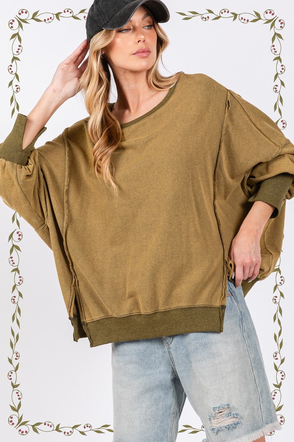 Chic side slit oversized sweatshirt in mineral wash finish