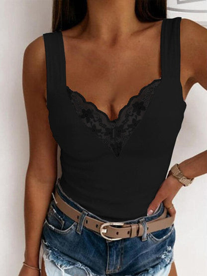 Full Size Lace Detail Sweetheart Neck Tank.