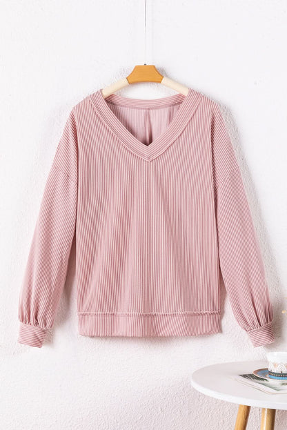 Texture V-Neck Long Sleeve Sweatshirt