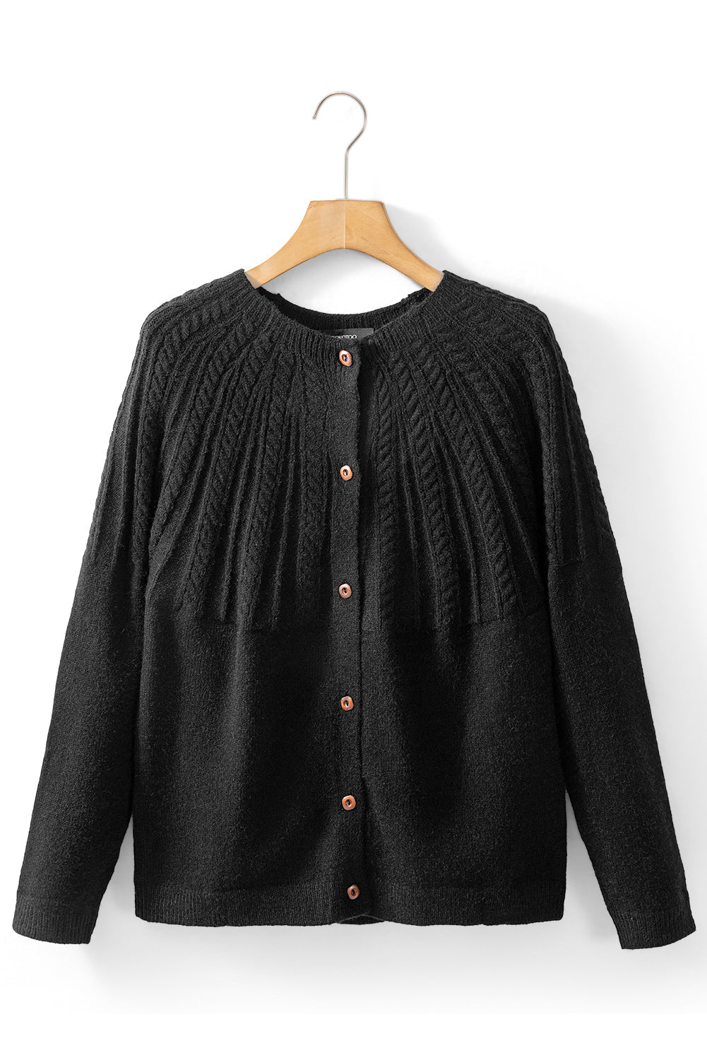 Black Solid Color Textured Detail Button Down Long Sleeve Sweater Cardigan Dear-Lover Dropshipping