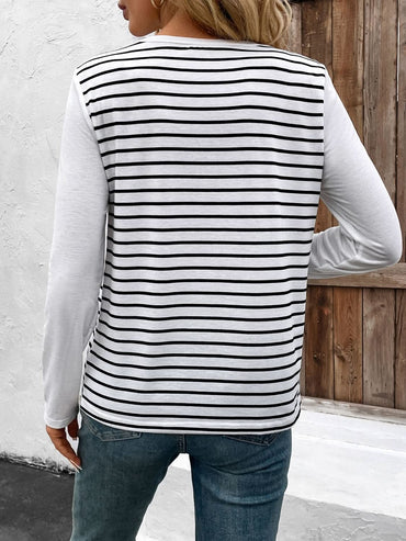 Chic striped tee with buttons