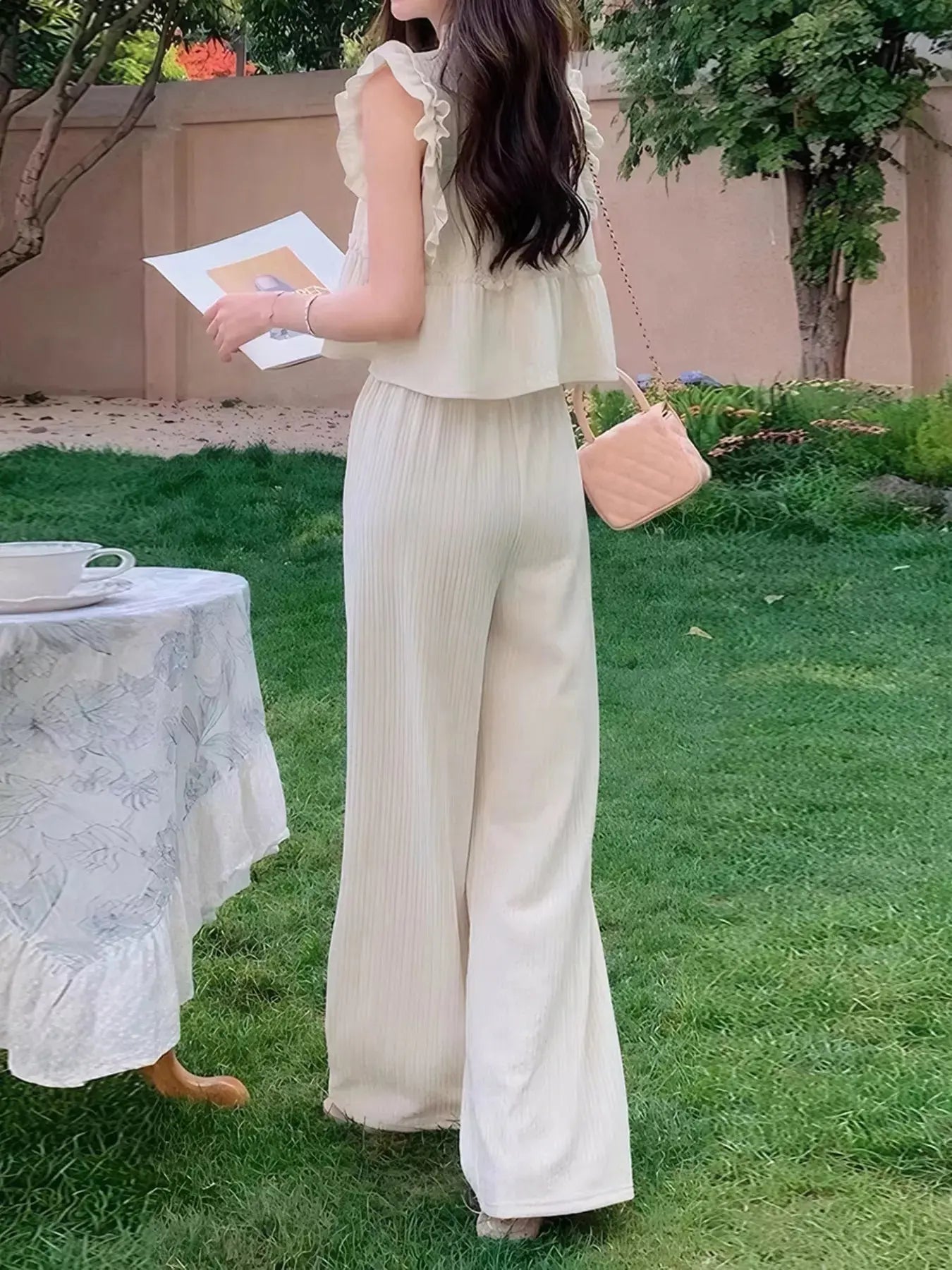 Ruffled Sleeveless Top and Wide Leg Pants Set Simply Love