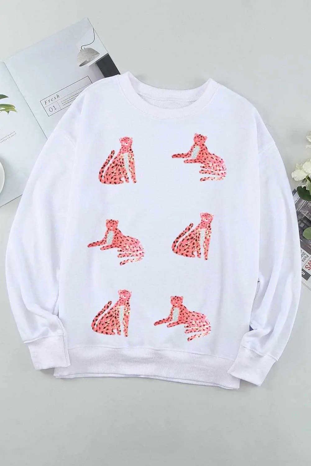 Leopard sequin sweatshirt - long sleeve - Love Salve 