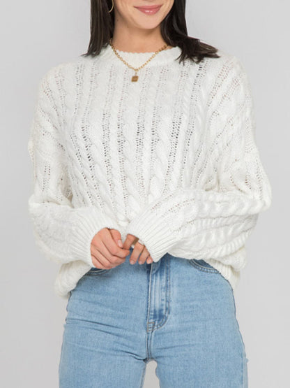 Openwork Round Sleeve Cable-Knit Sweater.