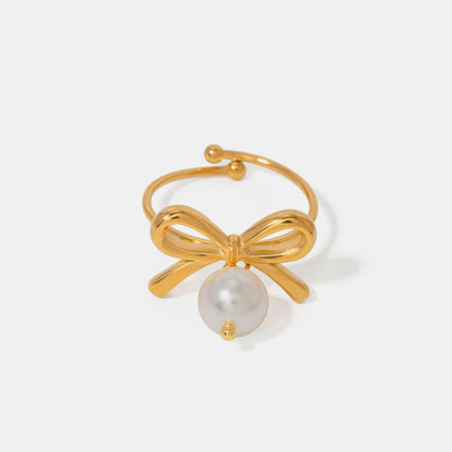 Stainless Steel Pearl Bow Ring.