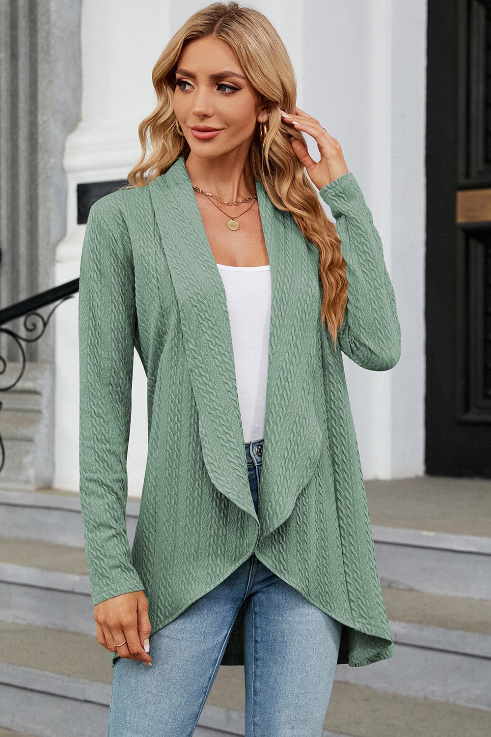 Open Front Long Sleeve Cardigan.