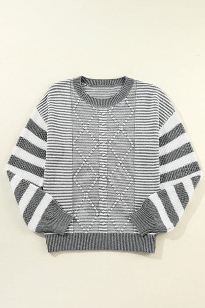 Striped Round Neck Long Sleeve Sweater.