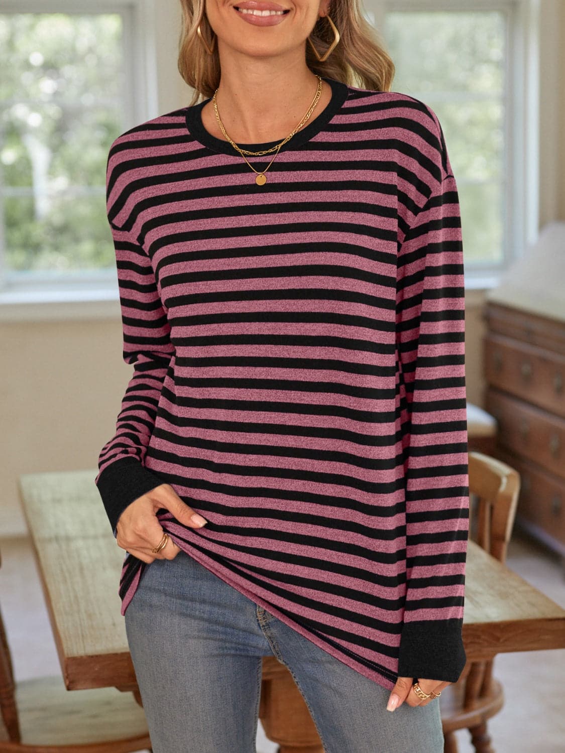 Chic Striped Long Sleeve Tee