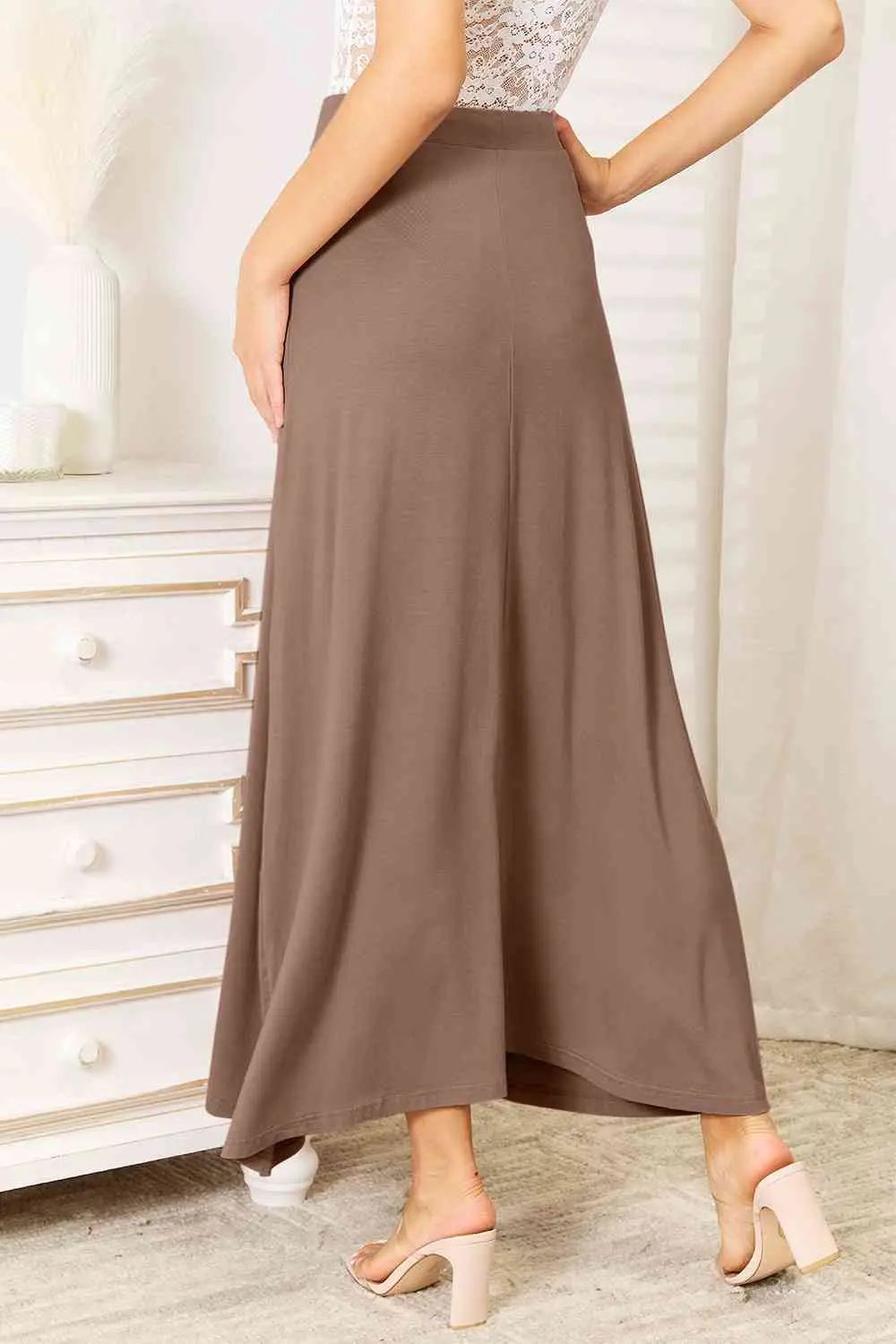 Double Take Full Size Soft Rayon Drawstring Waist Maxi Skirt Rayon - Love Salve