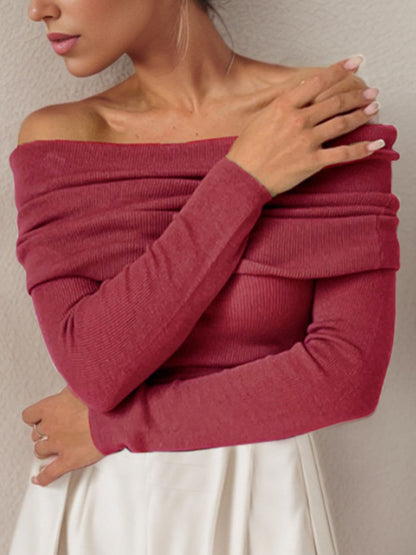 Off-Shoulder Long Sleeve Sweater.