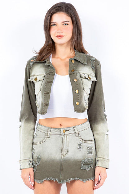 Distressed ombre cropped jacket