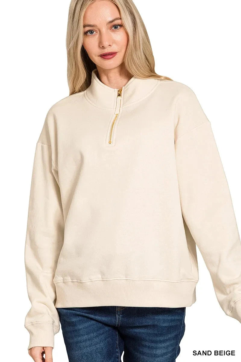 Zenana Fleece Half Zip Sweatshirt Coco’s Tee Boutique