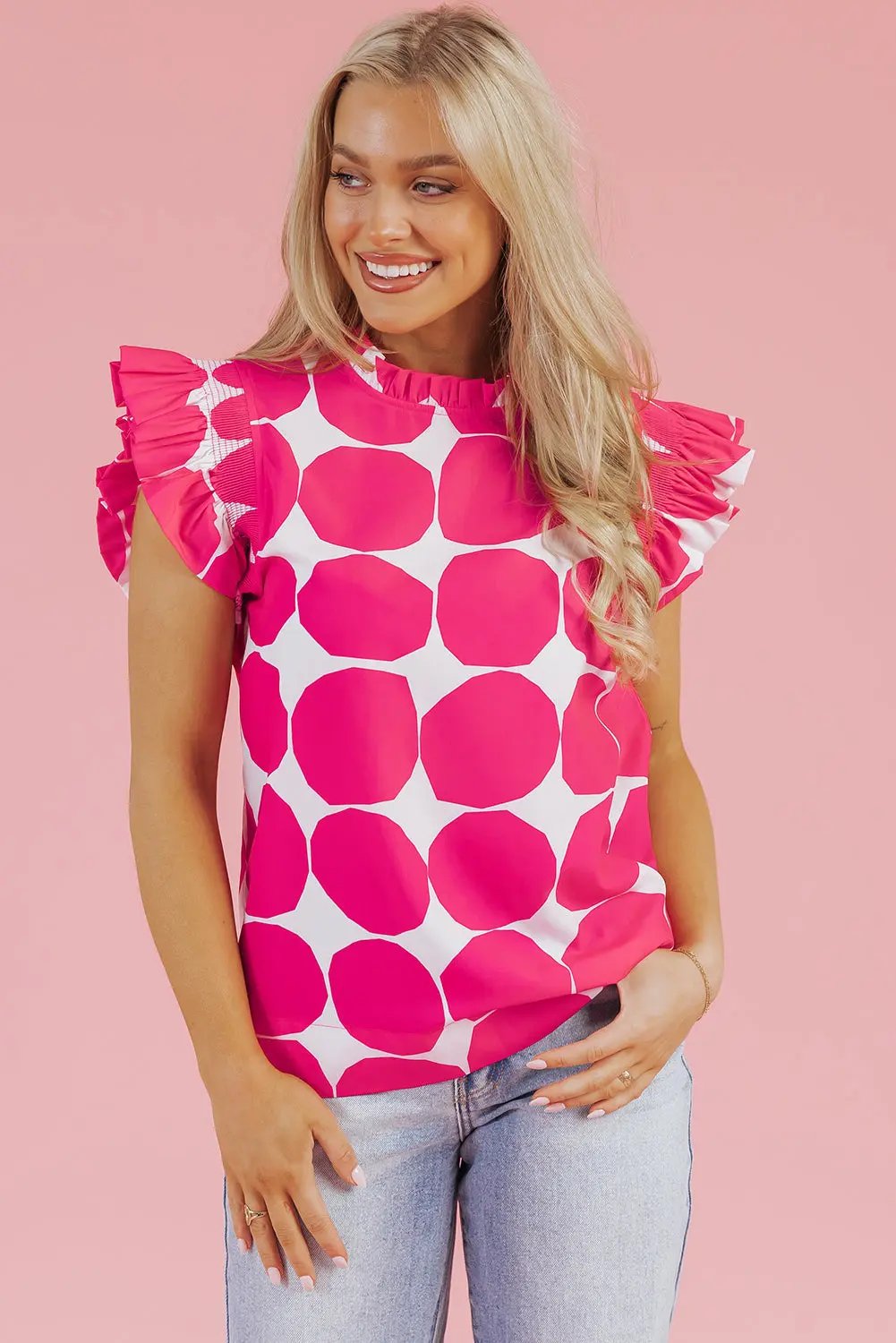 Loretta Bubblegum Pattern Frilled Top with Flutter Sleeves - Love Salve 