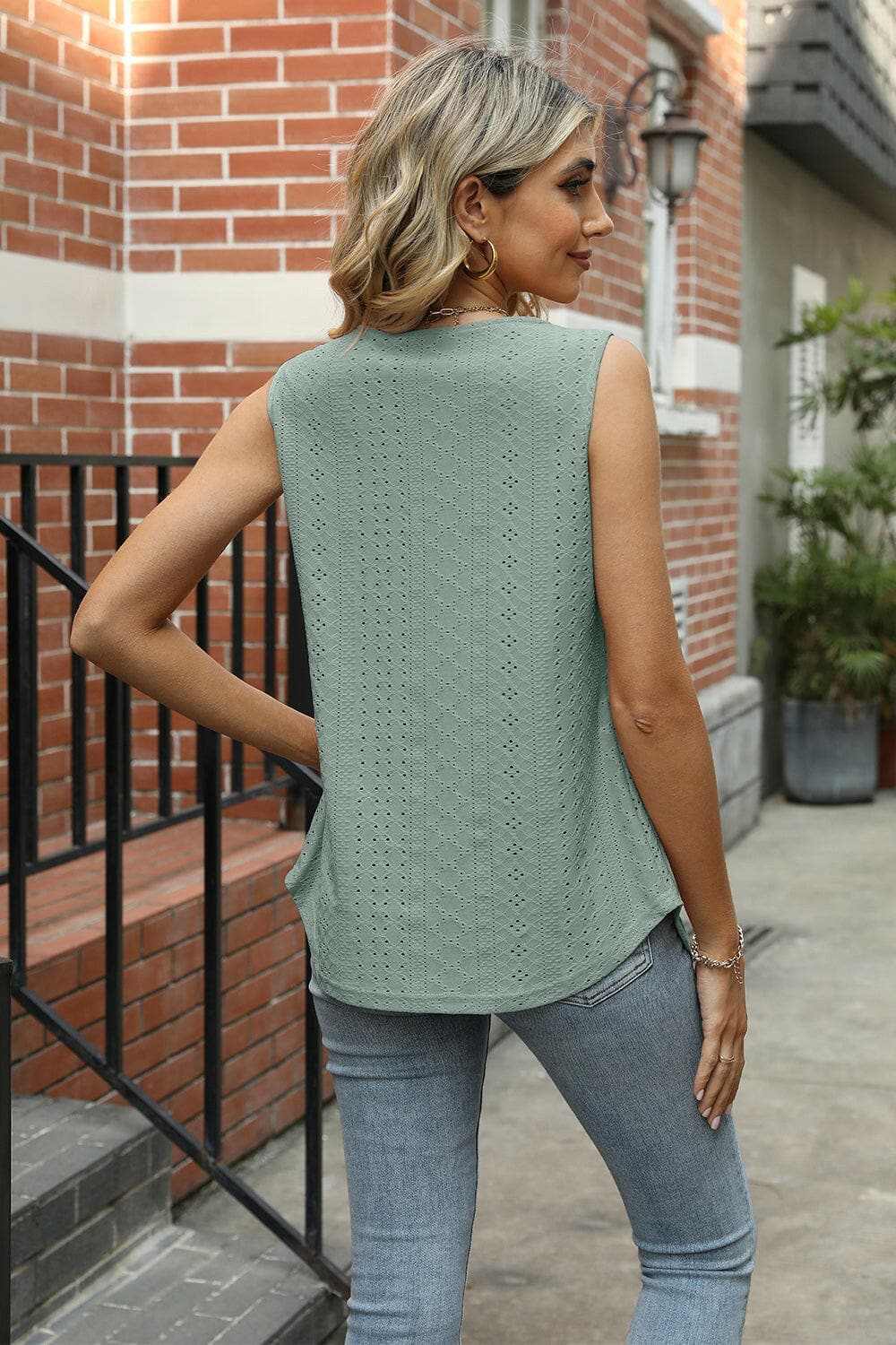 Eyelet Square Neck Tank.