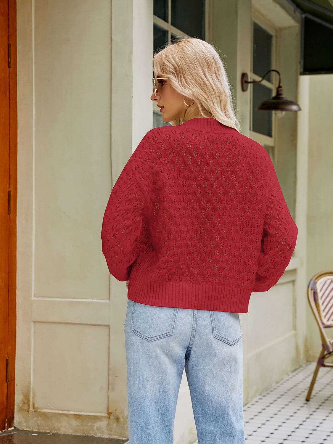 Openwork Round Neck Sweater.