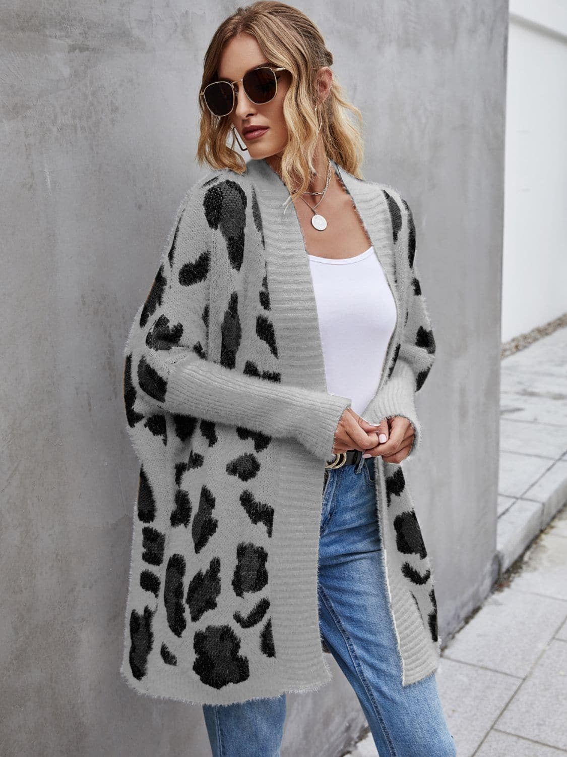 Leopard Pattern Fuzzy Cardigan.