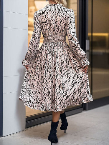 Ruched Ruffled Leopard Long Sleeve Dress.