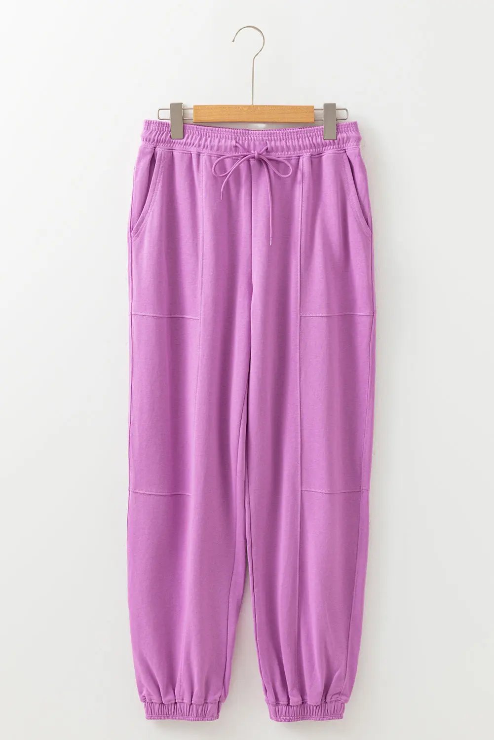 Lilac Drawstring Waist Patchwork Solid Color Jogger Pants Love Salve