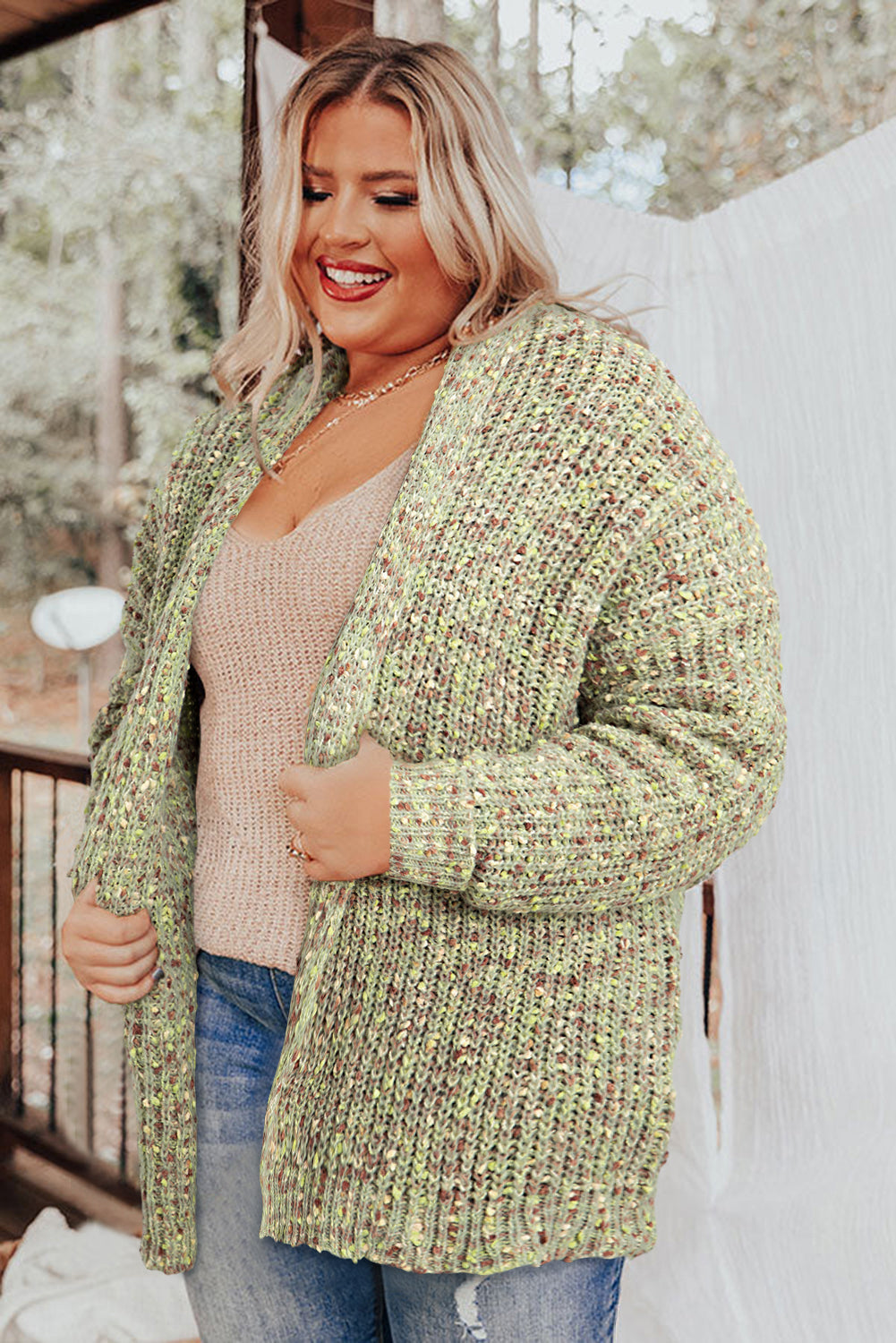 Sage green knit plus size cardigan for cozy comfort